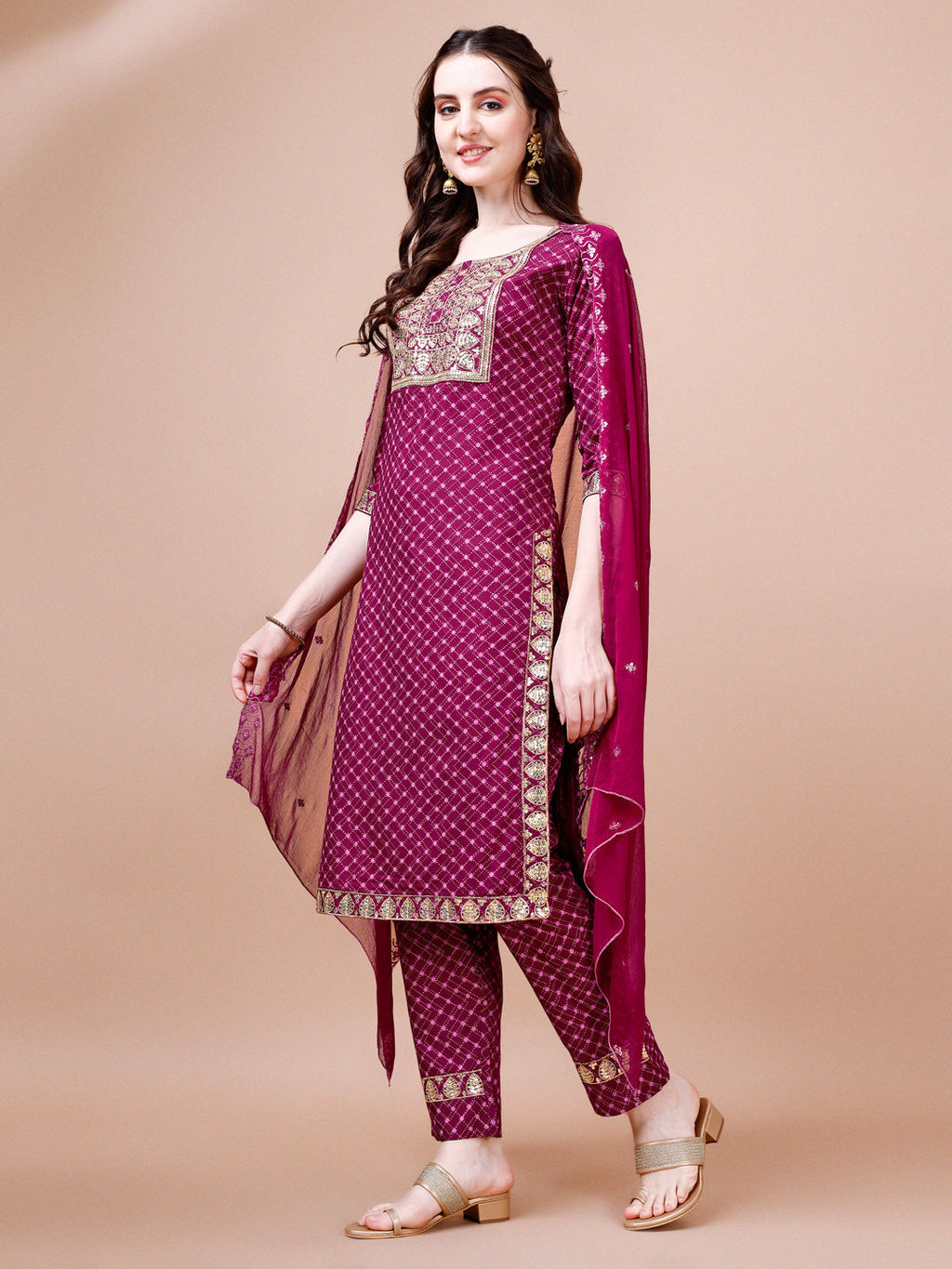 Embroidered & Quirky Printed Kurta With Pant & Dupatta, Multicolor - Hiral Fashion - Distacart