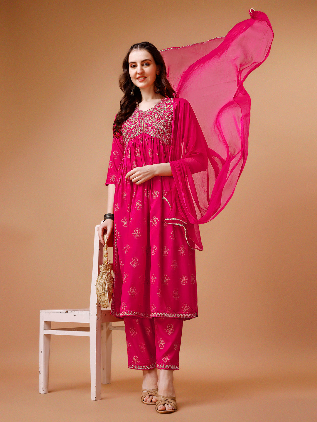 Alia Cut Embroidered & Printed Kurta With Pant & Dupatta, Multicolor - Hiral Fashion - Distacart