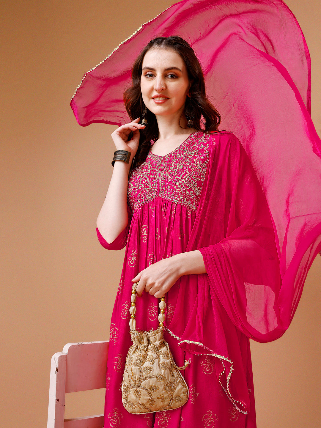 Alia Cut Embroidered & Printed Kurta With Pant & Dupatta, Multicolor - Hiral Fashion - Distacart