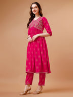 Alia Cut Embroidered & Printed Kurta With Pant & Dupatta, Multicolor - Hiral Fashion - Distacart