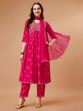 Alia Cut Embroidered & Printed Kurta With Pant & Dupatta, Multicolor - Hiral Fashion - Distacart