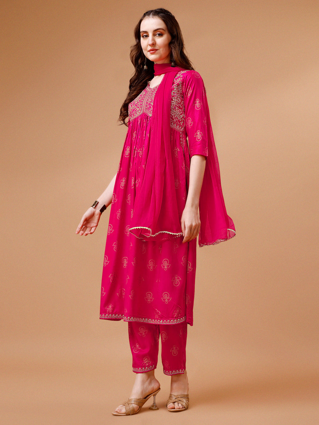Alia Cut Embroidered & Printed Kurta With Pant & Dupatta, Multicolor - Hiral Fashion - Distacart