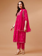 Alia Cut Embroidered & Printed Kurta With Pant & Dupatta, Multicolor - Hiral Fashion - Distacart