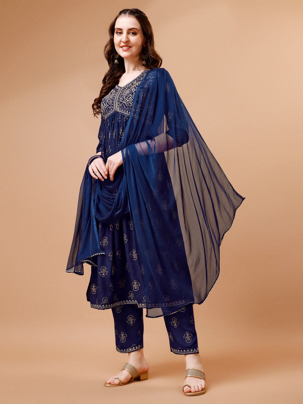 Alia Cut Embroidered & Printed Kurta With Pant & Dupatta, Multicolor - Hiral Fashion - Distacart