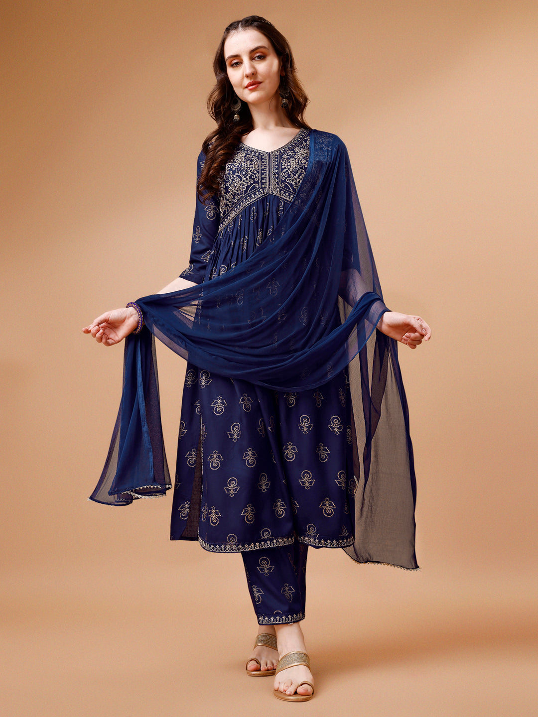 Alia Cut Embroidered & Printed Kurta With Pant & Dupatta, Multicolor - Hiral Fashion - Distacart