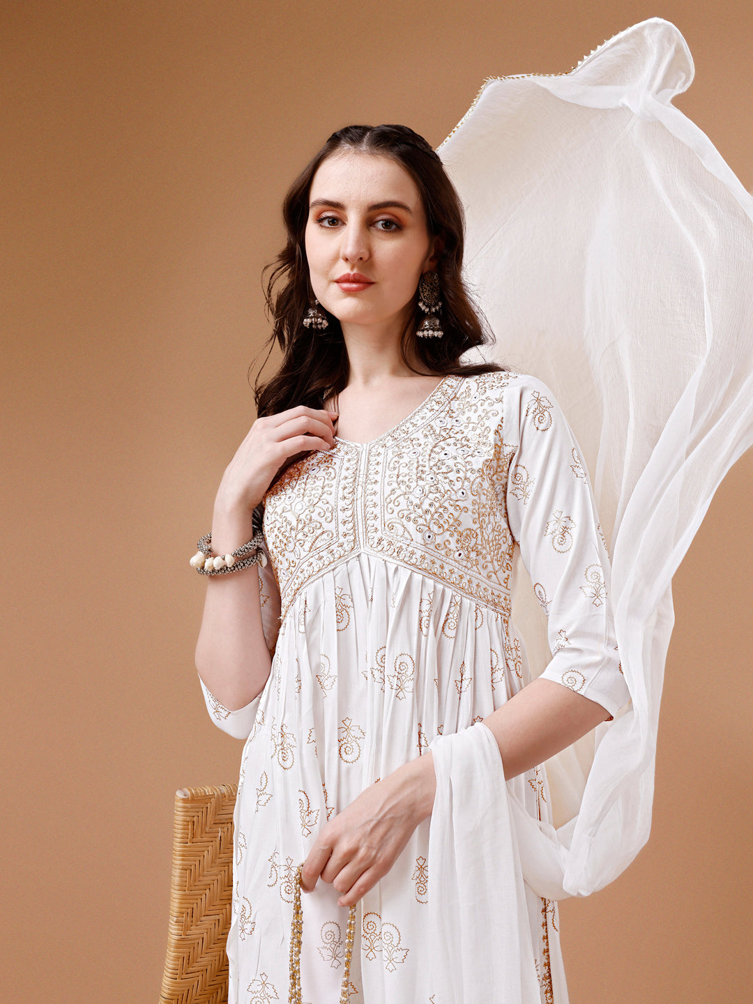 Alia Cut Embroidered & Printed Kurta With Pant & Dupatta, Multicolor - Hiral Fashion - Distacart
