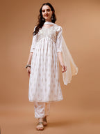 Alia Cut Embroidered & Printed Kurta With Pant & Dupatta, Multicolor - Hiral Fashion - Distacart