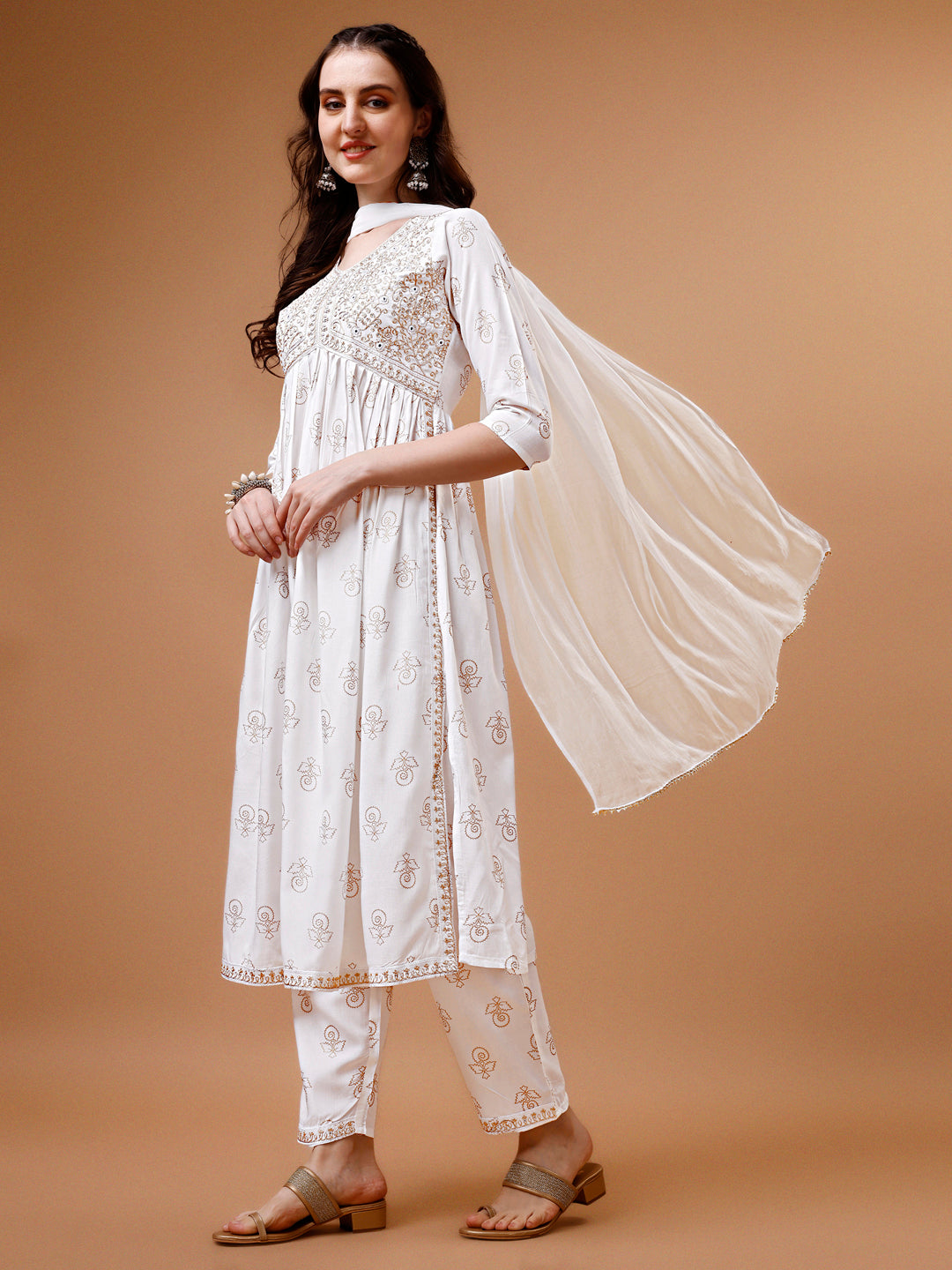 Alia Cut Embroidered & Printed Kurta With Pant & Dupatta, Multicolor - Hiral Fashion - Distacart