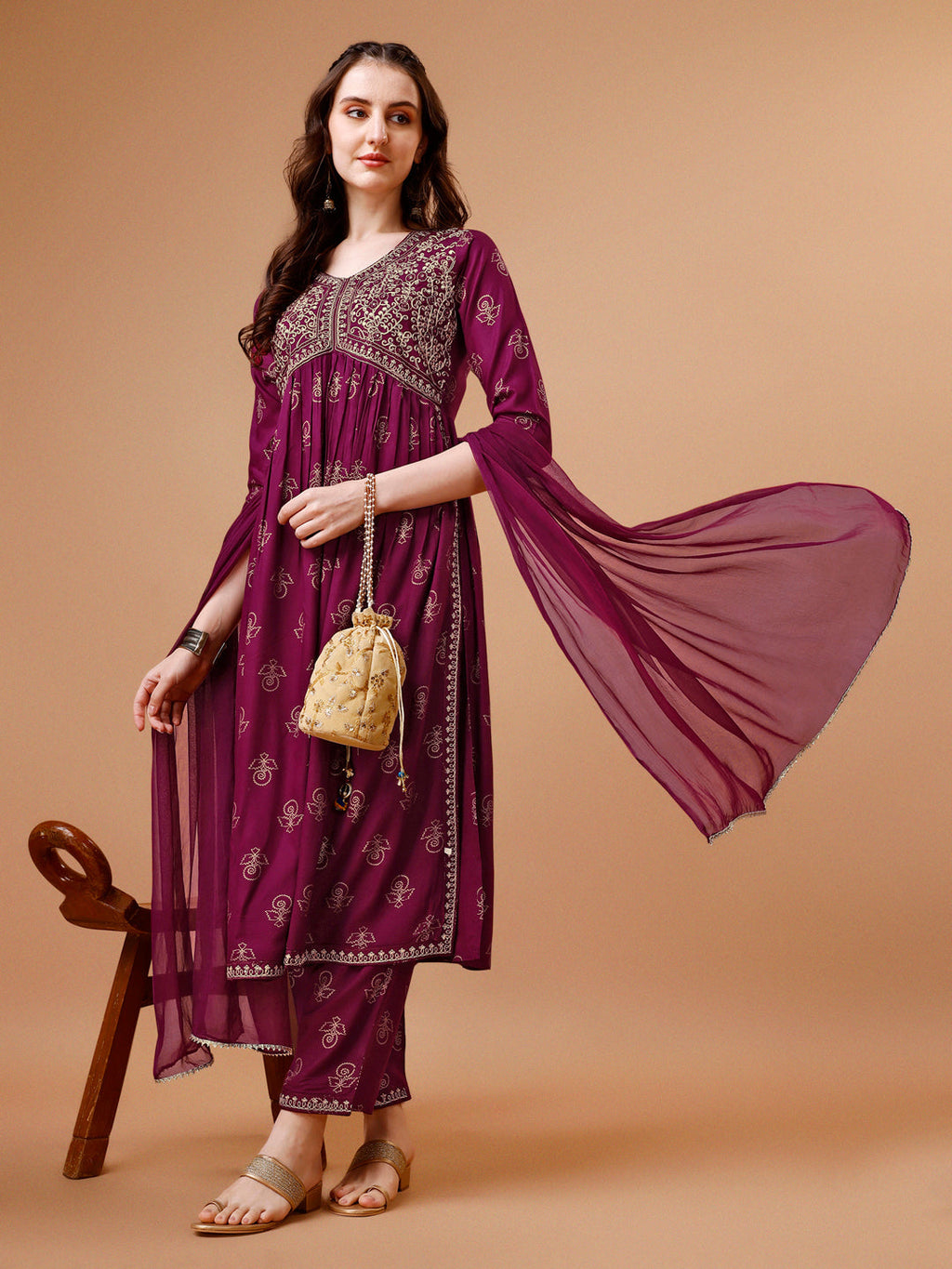 Alia Cut Embroidered & Printed Kurta With Pant & Dupatta, Multicolor - Hiral Fashion