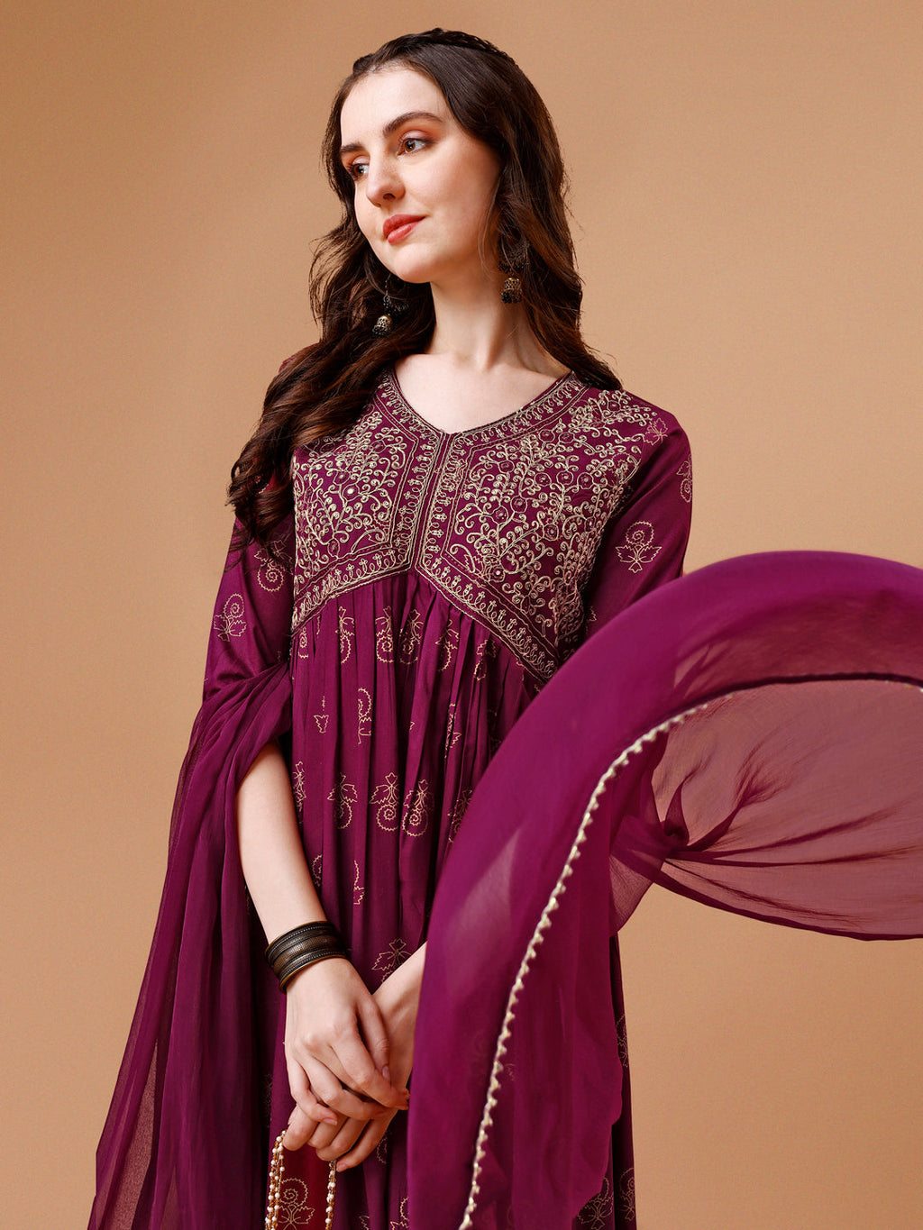 Alia Cut Embroidered & Printed Kurta With Pant & Dupatta, Multicolor - Hiral Fashion