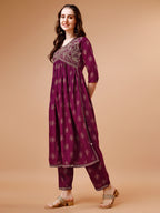 Alia Cut Embroidered & Printed Kurta With Pant & Dupatta, Multicolor - Hiral Fashion