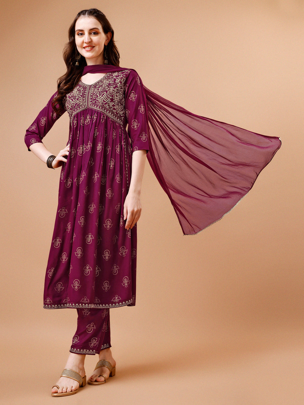 Alia Cut Embroidered & Printed Kurta With Pant & Dupatta, Multicolor - Hiral Fashion