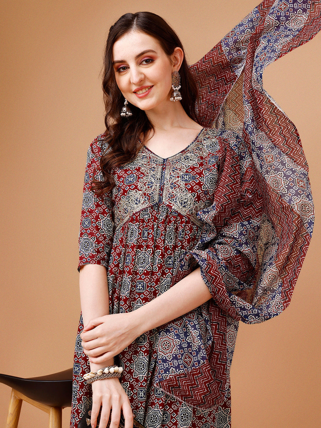 Alia Cut Embroidered & Printed Kurta With Pant & Dupatta, Multicolor - Hiral Fashion - Distacart
