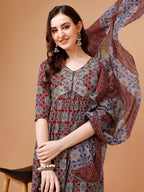 Alia Cut Embroidered & Printed Kurta With Pant & Dupatta, Multicolor - Hiral Fashion - Distacart