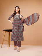 Alia Cut Embroidered & Printed Kurta With Pant & Dupatta, Multicolor - Hiral Fashion - Distacart