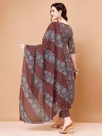 Alia Cut Embroidered & Printed Kurta With Pant & Dupatta, Multicolor - Hiral Fashion - Distacart