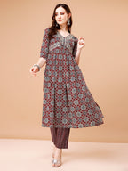 Alia Cut Embroidered & Printed Kurta With Pant & Dupatta, Multicolor - Hiral Fashion - Distacart