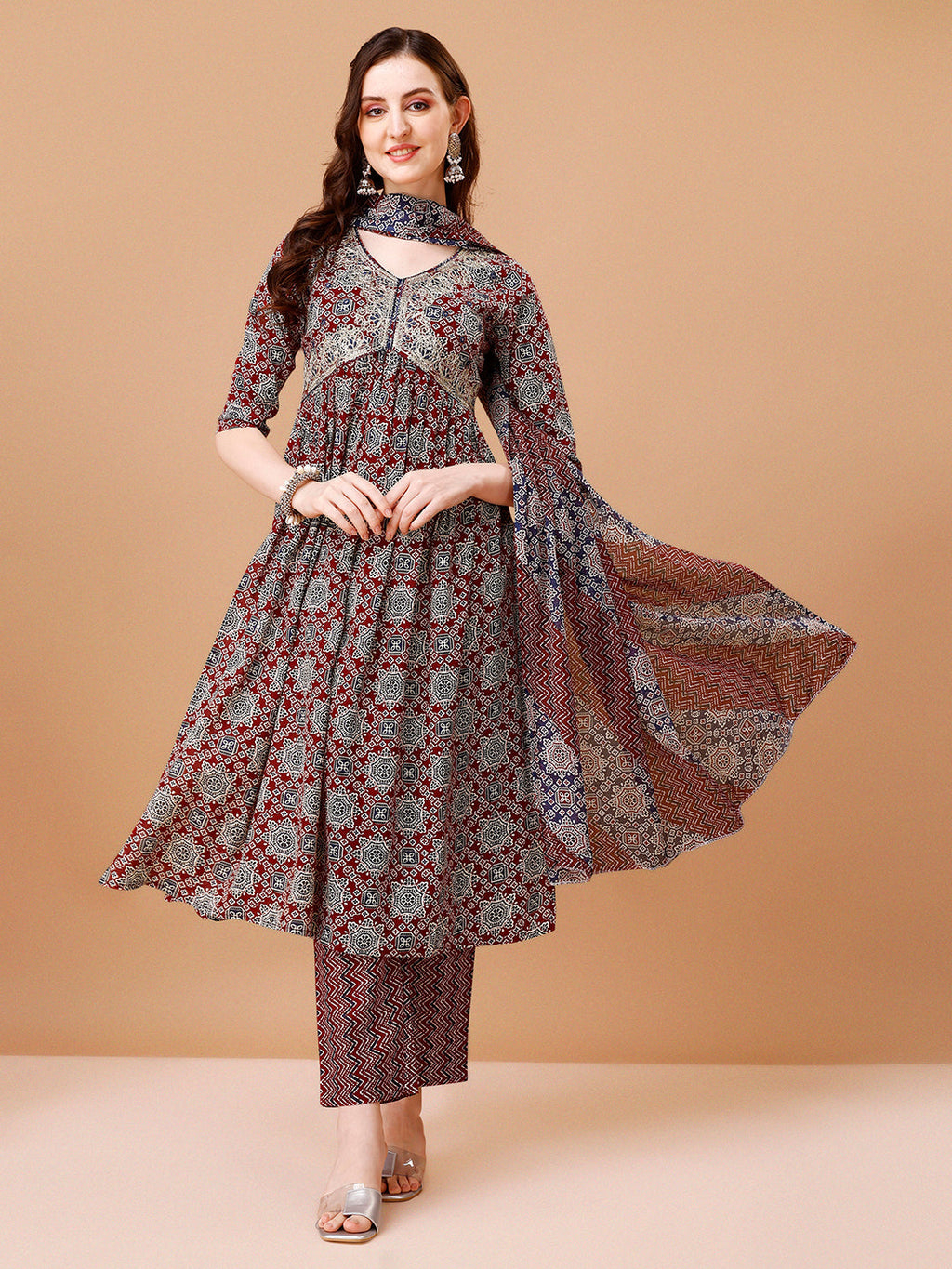 Alia Cut Embroidered & Printed Kurta With Pant & Dupatta, Multicolor - Hiral Fashion - Distacart