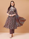 Alia Cut Embroidered & Printed Kurta With Pant & Dupatta, Multicolor - Hiral Fashion - Distacart