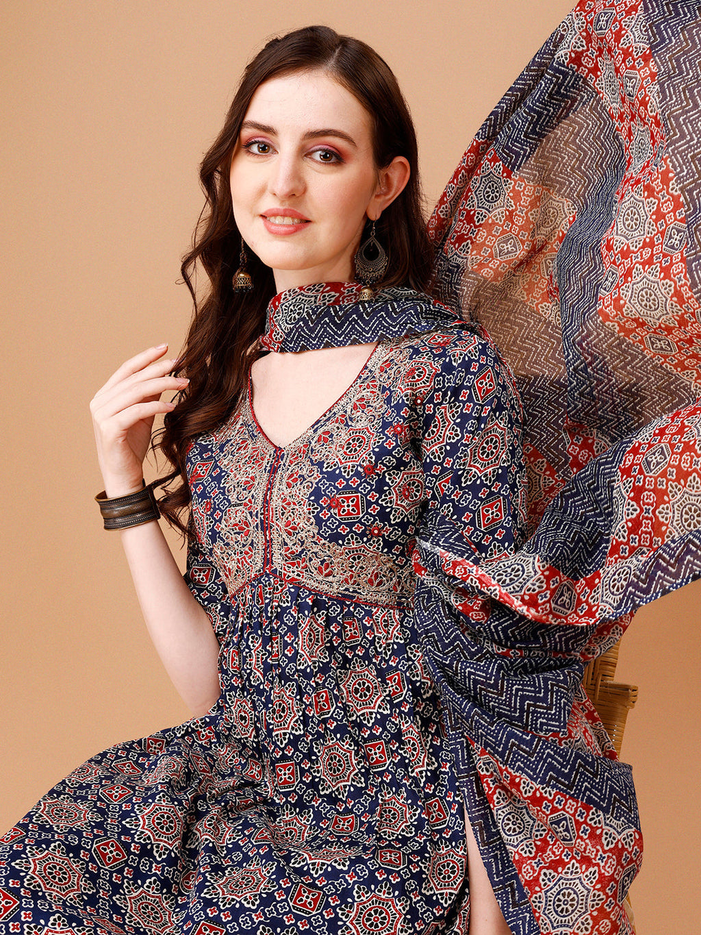 Alia Cut Embroidered & Printed Kurta With Pant & Dupatta, Multicolor - Hiral Fashion - Distacart
