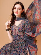 Alia Cut Embroidered & Printed Kurta With Pant & Dupatta, Multicolor - Hiral Fashion - Distacart
