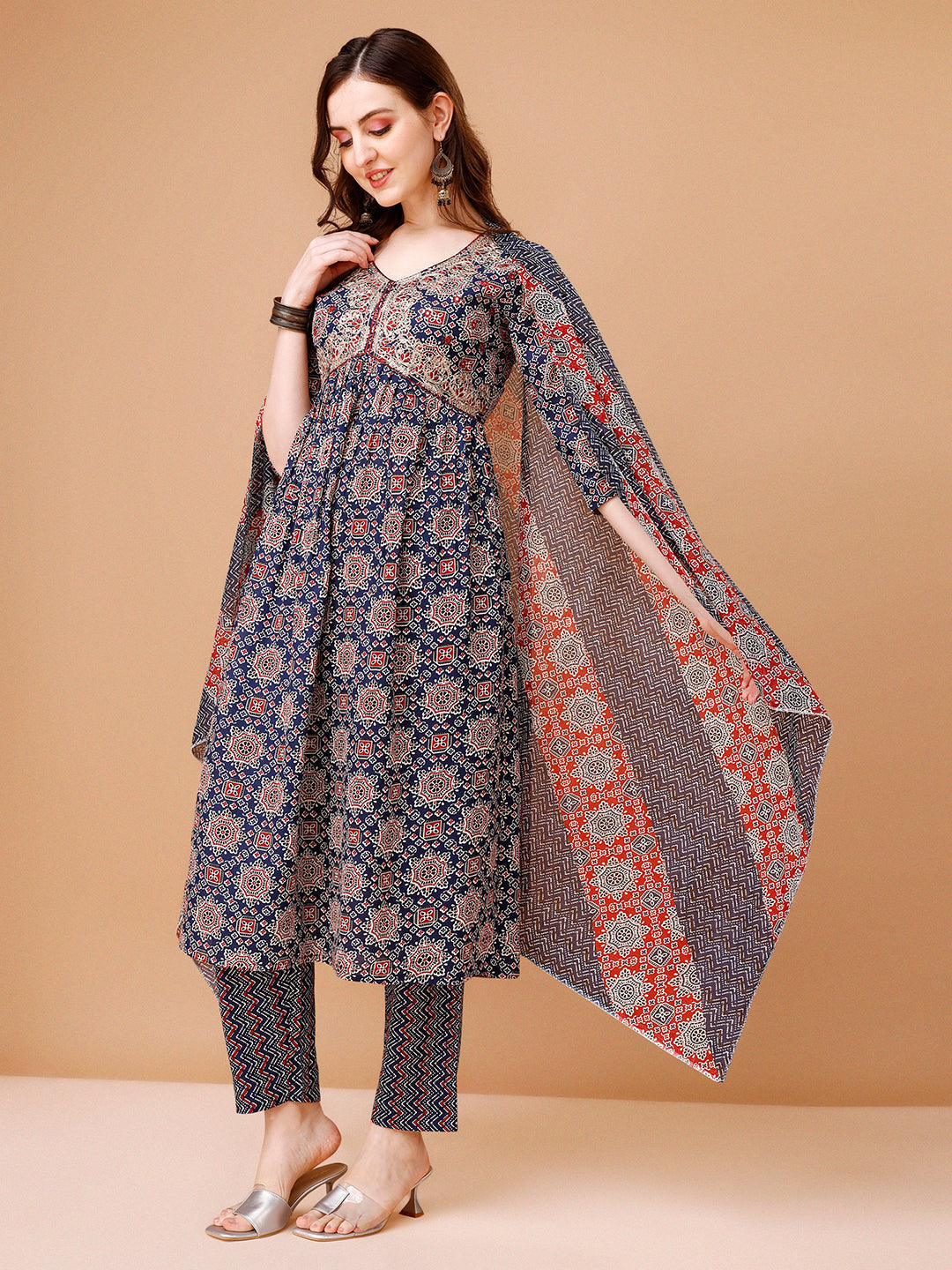 Alia Cut Embroidered & Printed Kurta With Pant & Dupatta, Multicolor - Hiral Fashion - Distacart