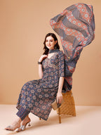 Alia Cut Embroidered & Printed Kurta With Pant & Dupatta, Multicolor - Hiral Fashion - Distacart