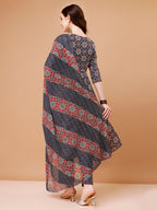 Alia Cut Embroidered & Printed Kurta With Pant & Dupatta, Multicolor - Hiral Fashion - Distacart