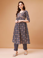Alia Cut Embroidered & Printed Kurta With Pant & Dupatta, Multicolor - Hiral Fashion - Distacart