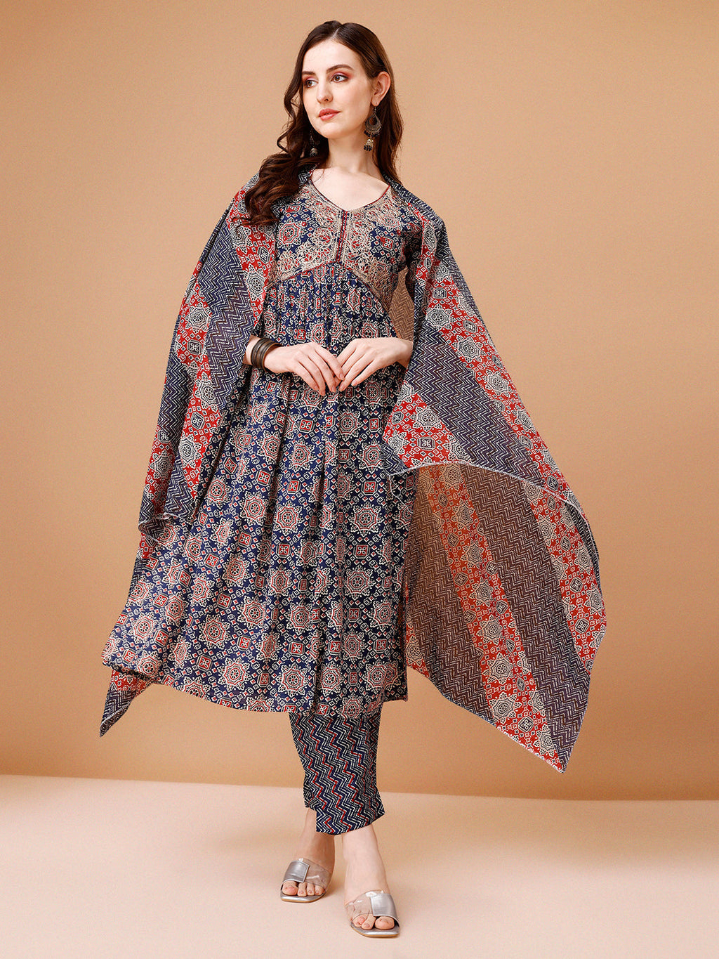 Alia Cut Embroidered & Printed Kurta With Pant & Dupatta, Multicolor - Hiral Fashion - Distacart