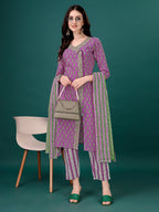 Embroidered & Printed Angrakha Style Kurta With Printed Pant & Dupatta, Multicolor - Hiral Fashion - Distacart