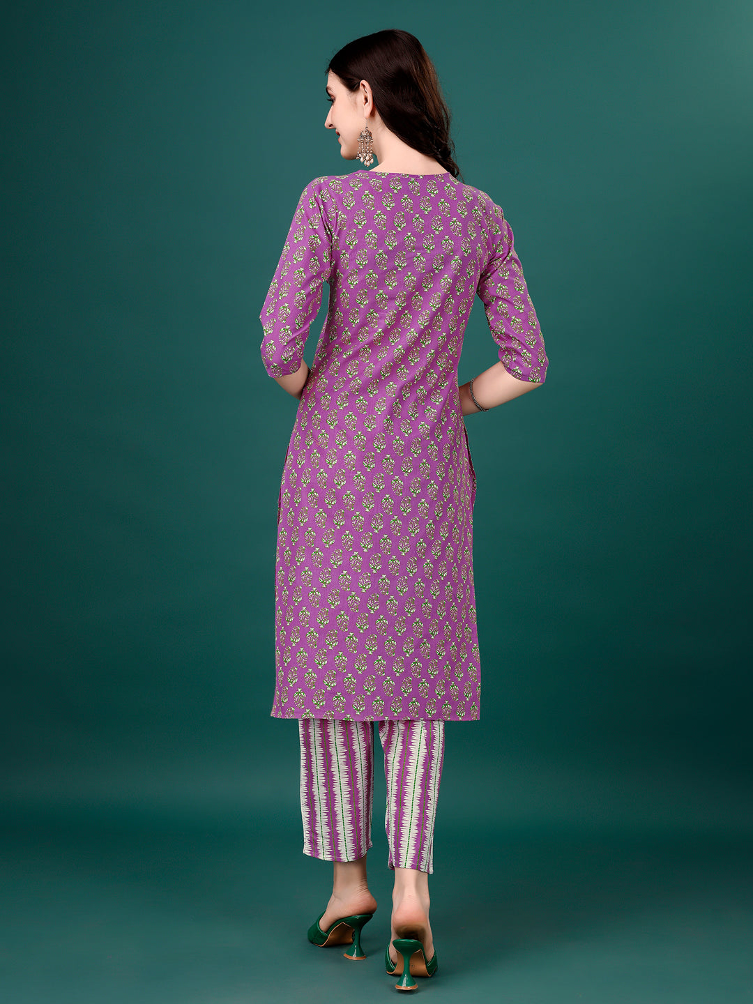 Embroidered & Printed Angrakha Style Kurta With Printed Pant & Dupatta, Multicolor - Hiral Fashion - Distacart