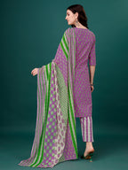 Embroidered & Printed Angrakha Style Kurta With Printed Pant & Dupatta, Multicolor - Hiral Fashion - Distacart