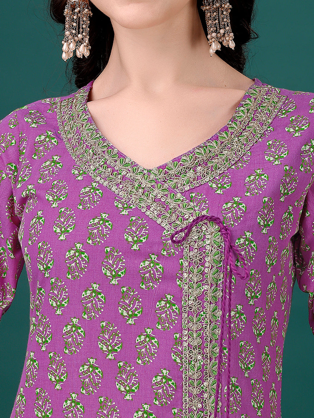 Embroidered & Printed Angrakha Style Kurta With Printed Pant & Dupatta, Multicolor - Hiral Fashion - Distacart