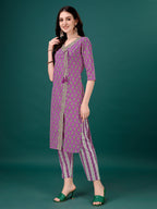 Embroidered & Printed Angrakha Style Kurta With Printed Pant & Dupatta, Multicolor - Hiral Fashion - Distacart