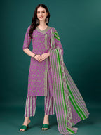 Embroidered & Printed Angrakha Style Kurta With Printed Pant & Dupatta, Multicolor - Hiral Fashion - Distacart
