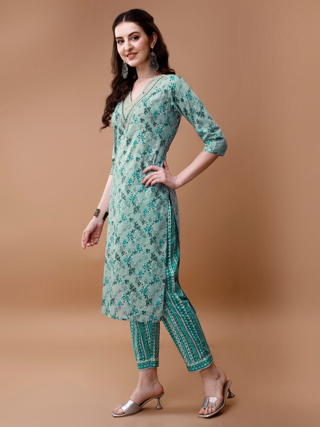 Embroidered And Floral Printed Kurta With Pant & Dupatta, Multicolor - Hiral Fashion - Distacart