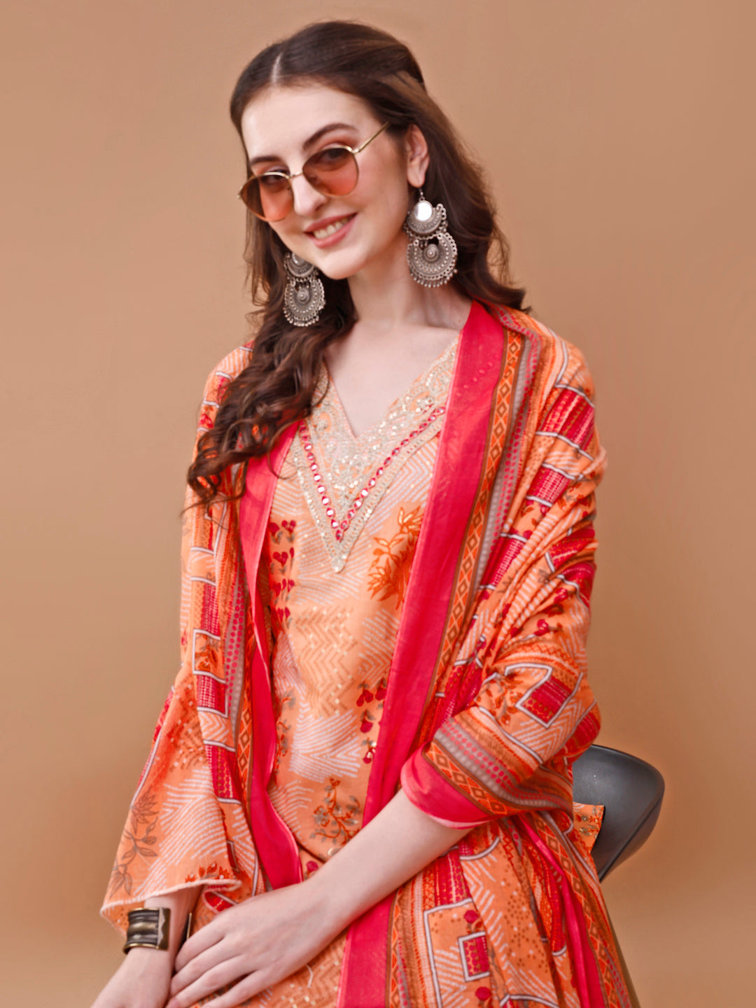 Embroidered And Floral Printed Kurta With Pant & Dupatta, Multicolor - Hiral Fashion - Distacart