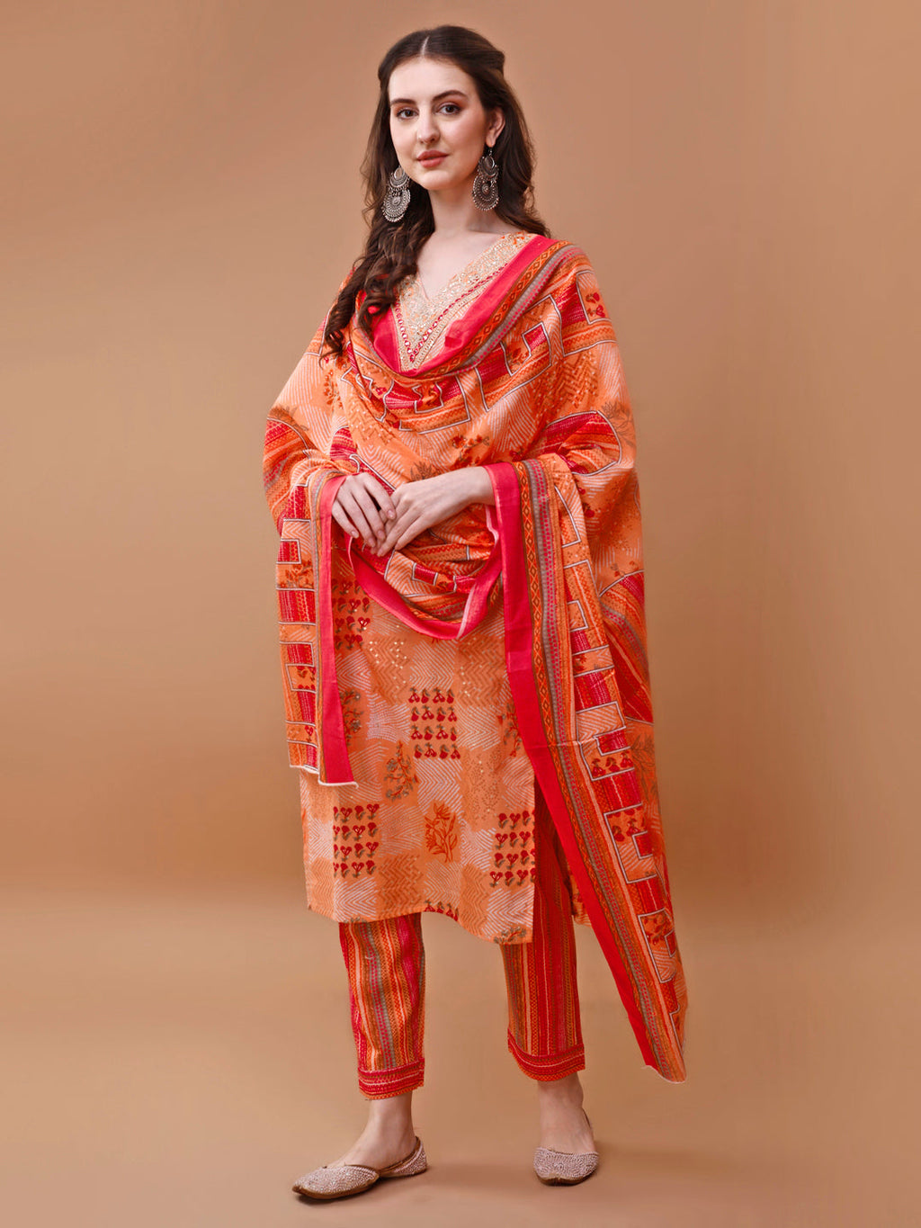 Embroidered And Floral Printed Kurta With Pant & Dupatta, Multicolor - Hiral Fashion - Distacart