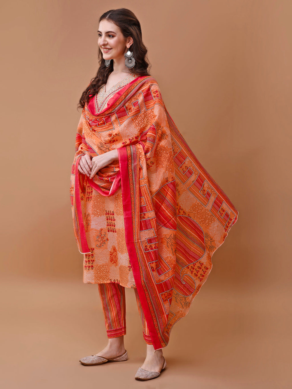 Embroidered And Floral Printed Kurta With Pant & Dupatta, Multicolor - Hiral Fashion - Distacart