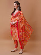 Embroidered And Floral Printed Kurta With Pant & Dupatta, Multicolor - Hiral Fashion - Distacart