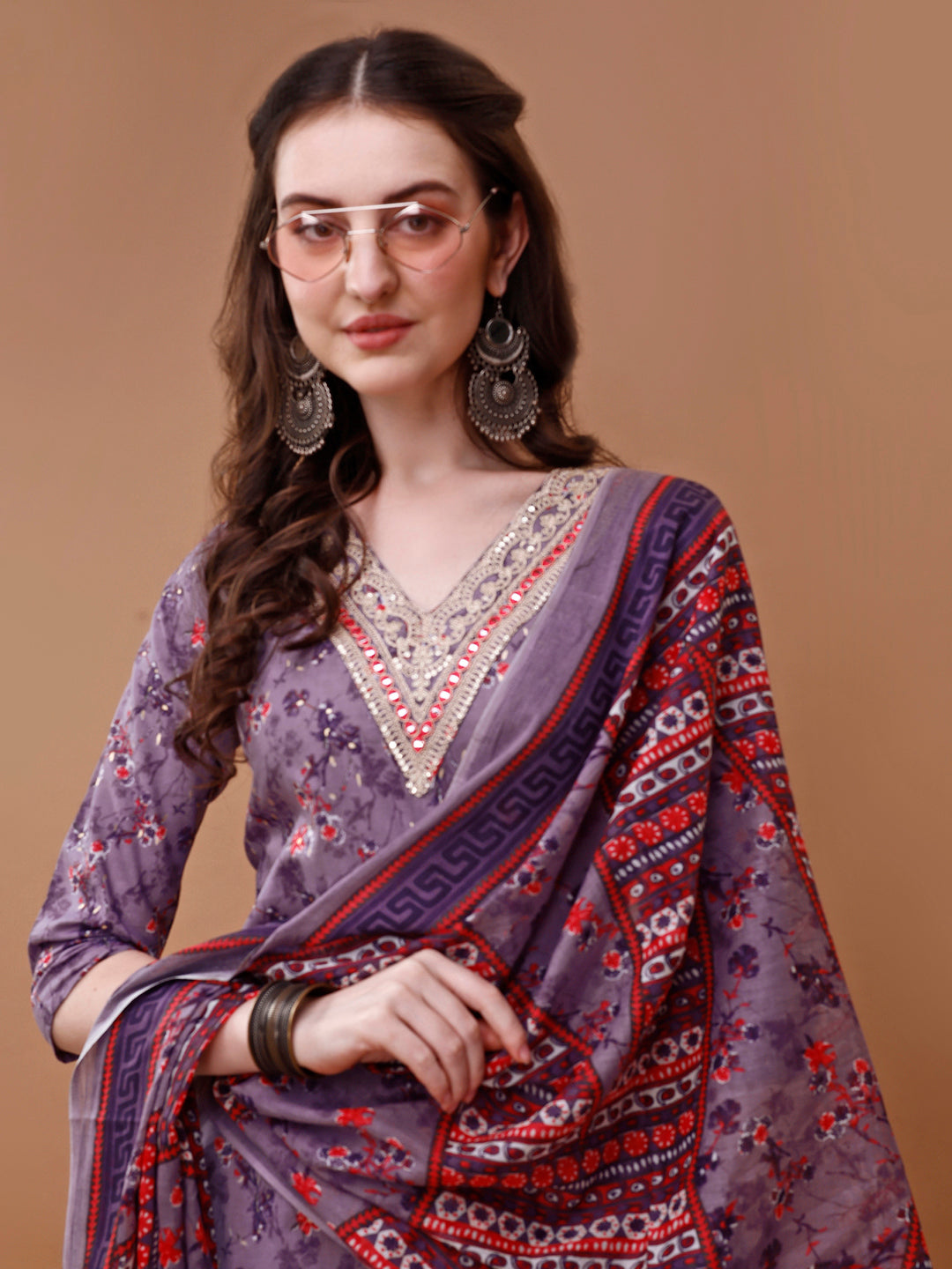 Embroidered And Floral Printed Kurta With Pant & Dupatta, Multicolor - Hiral Fashion