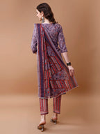 Embroidered And Floral Printed Kurta With Pant & Dupatta, Multicolor - Hiral Fashion