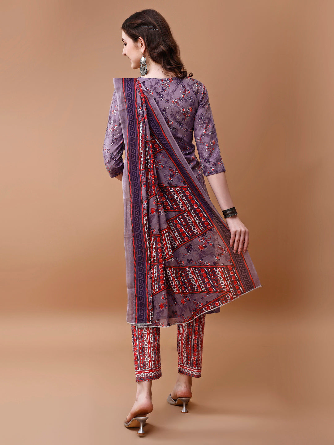 Embroidered And Floral Printed Kurta With Pant & Dupatta, Multicolor - Hiral Fashion