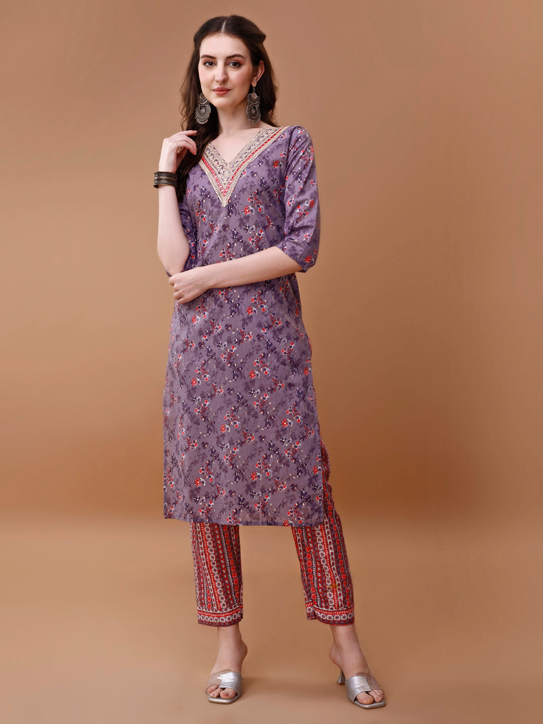 Embroidered And Floral Printed Kurta With Pant & Dupatta, Multicolor - Hiral Fashion