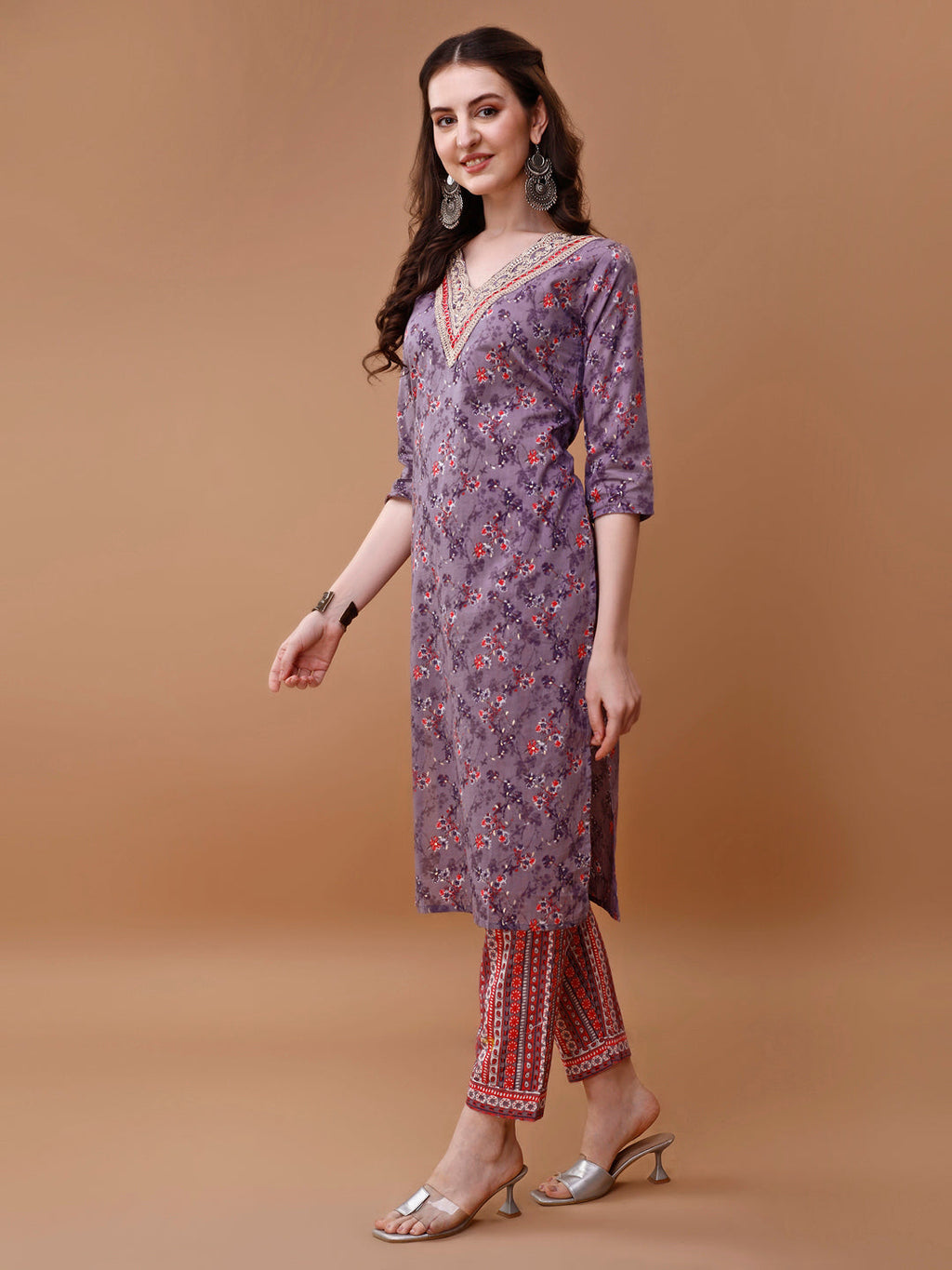 Embroidered And Floral Printed Kurta With Pant & Dupatta, Multicolor - Hiral Fashion