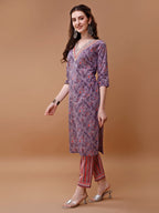 Embroidered And Floral Printed Kurta With Pant & Dupatta, Multicolor - Hiral Fashion
