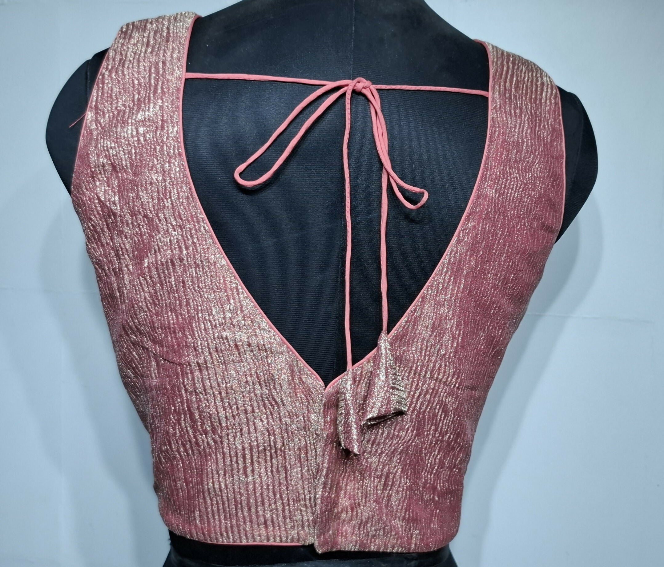Kia Fashions Coral Pink Crush Tissue Self Design Readymade Blouse - Distacart