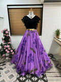 Dishitha Creation Floral Printed Stitched Lehenga & Crop Top - Black & Pink
