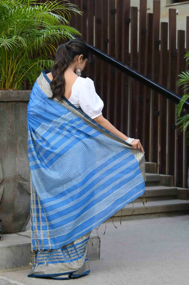 Beatitude Blue Cotton Handloom Saree